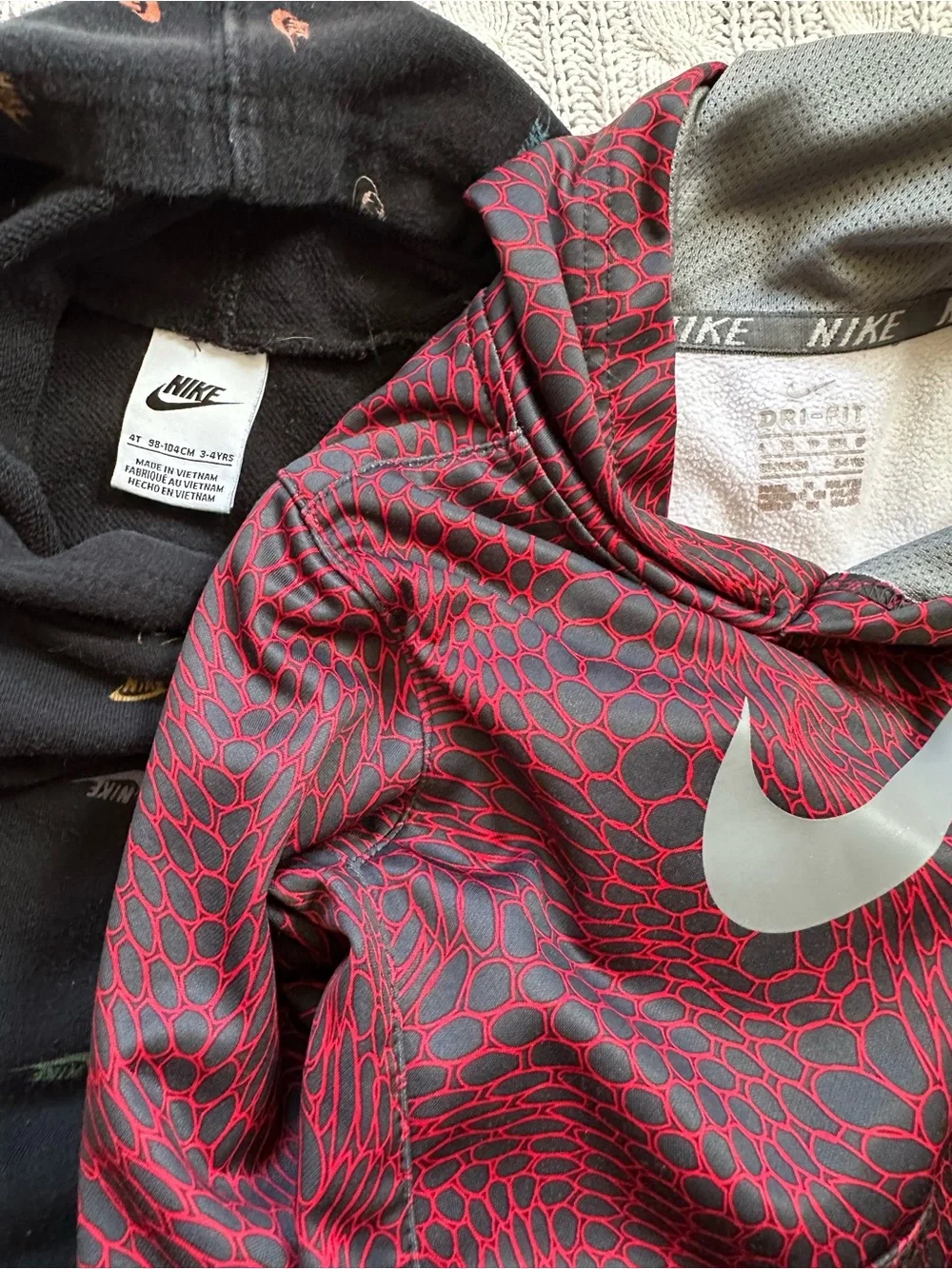 Nike Kids Hoodies - Red Patterned & Black Multi-Logo